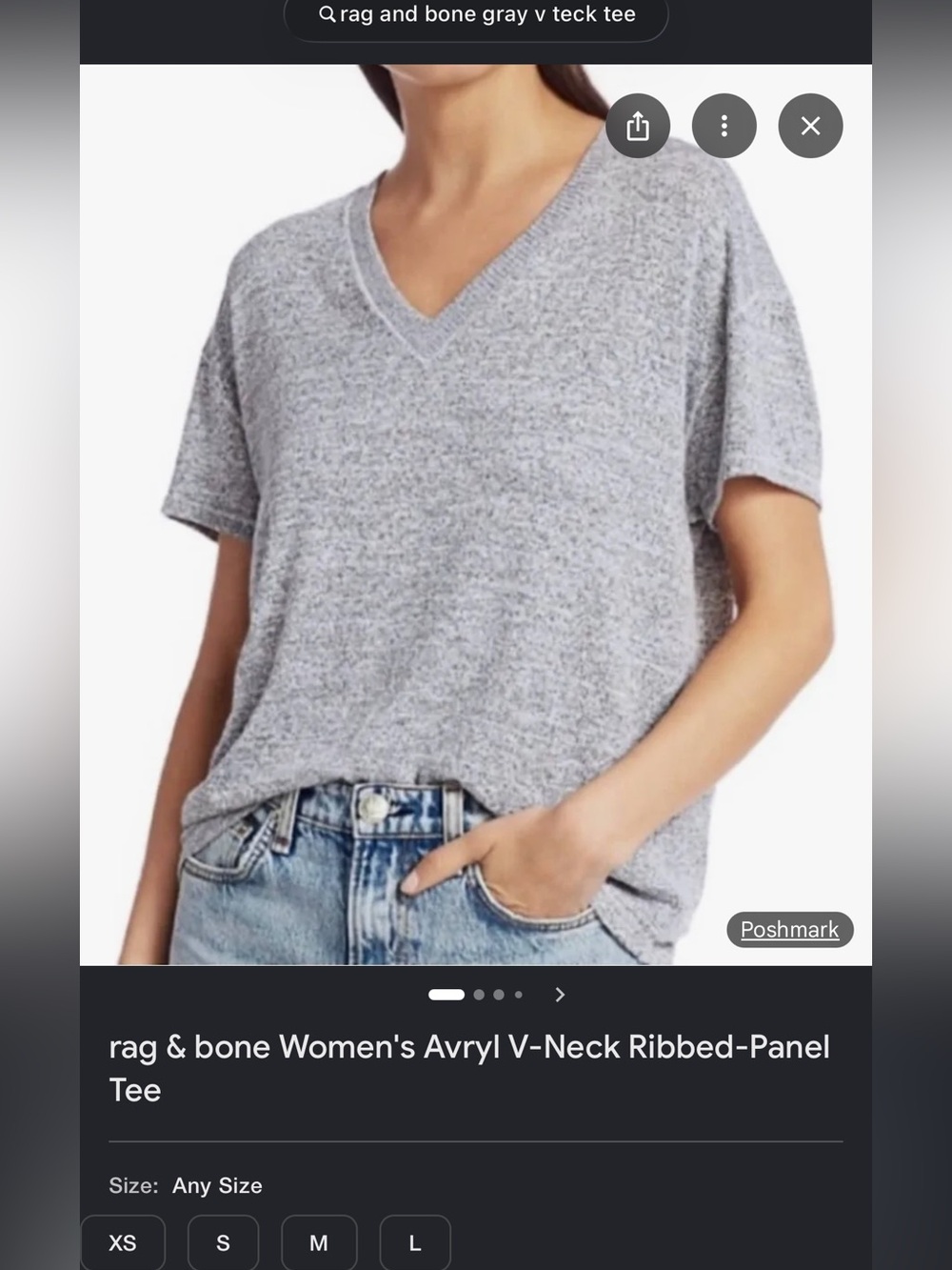 Rag and Bone Heather Gray Avryl V-Neck Ribbed Short Sleeve Tee